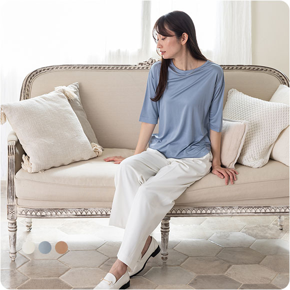 シルク100% 正絹スムース140g 五分袖トップス