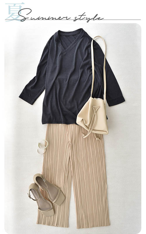 コットンシルク テレコ モックネック 5分袖 インナー