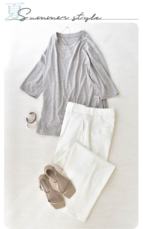 シルク100％ ソフトジャージー クルーネック 5分袖トップス 日本製 ウォッシャブル加工