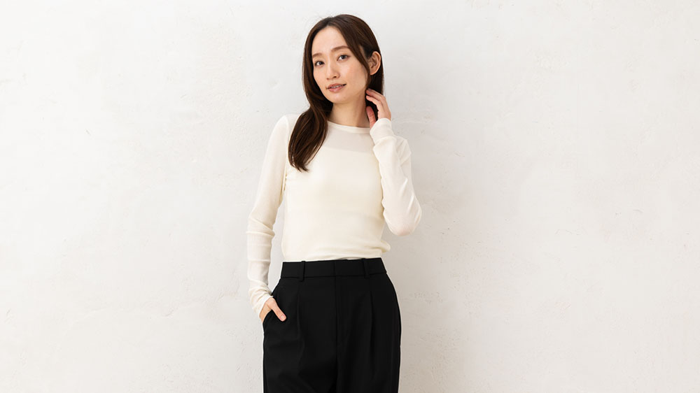 シルクカシミヤ混 クルーネック 長袖インナー 日本製