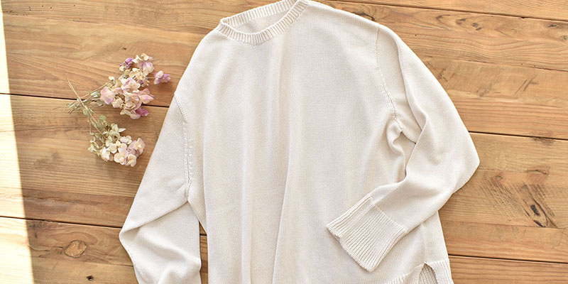 シルク100％ ふわふわ加工 クルーネック 長袖 ニット 日本製