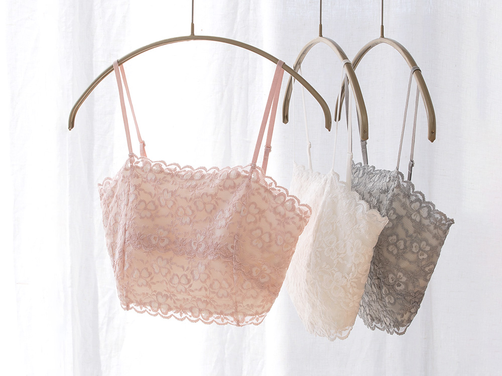 肌側シルク カップ付きレースチューブトップ 日本製