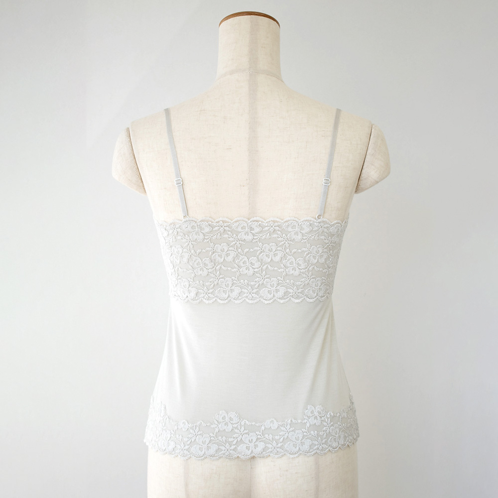 シルク カップ付きキャミソール フロントレース 日本製