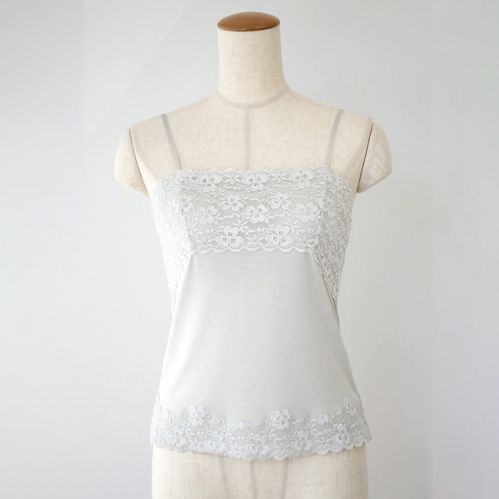 シルク カップ付きキャミソール フロントレース 日本製