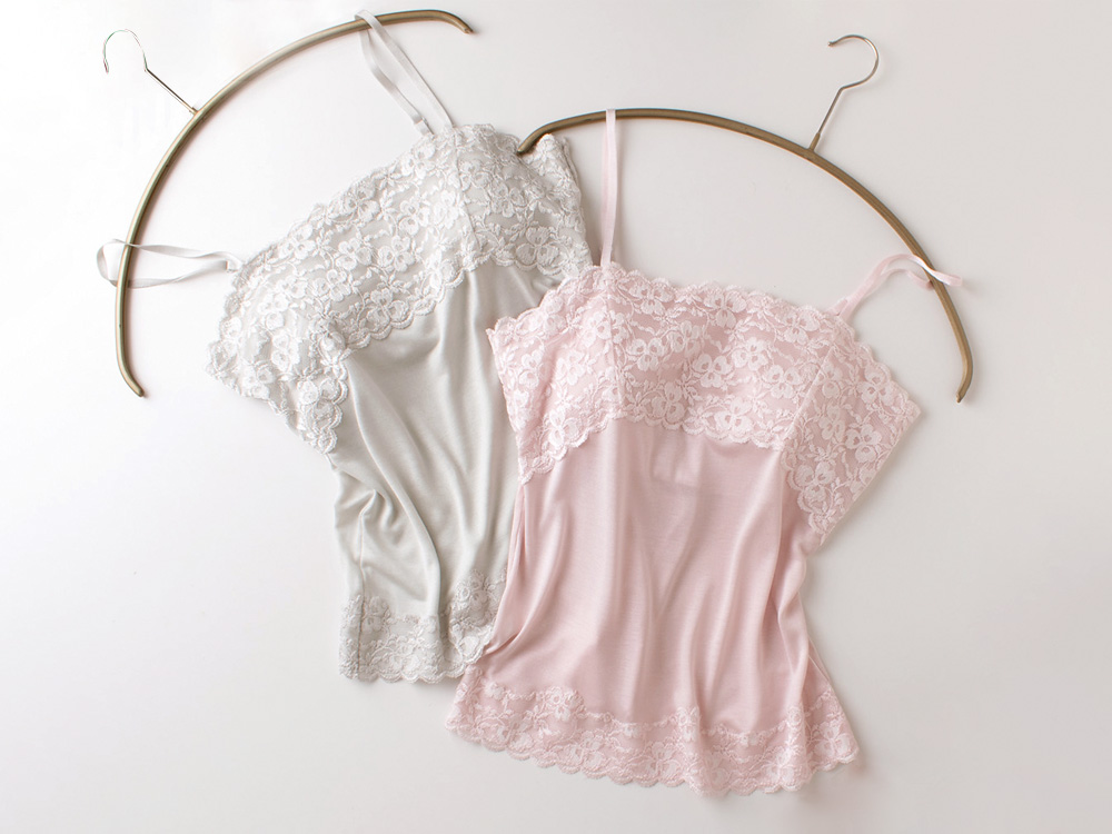 シルク カップ付きキャミソール フロントレース 日本製