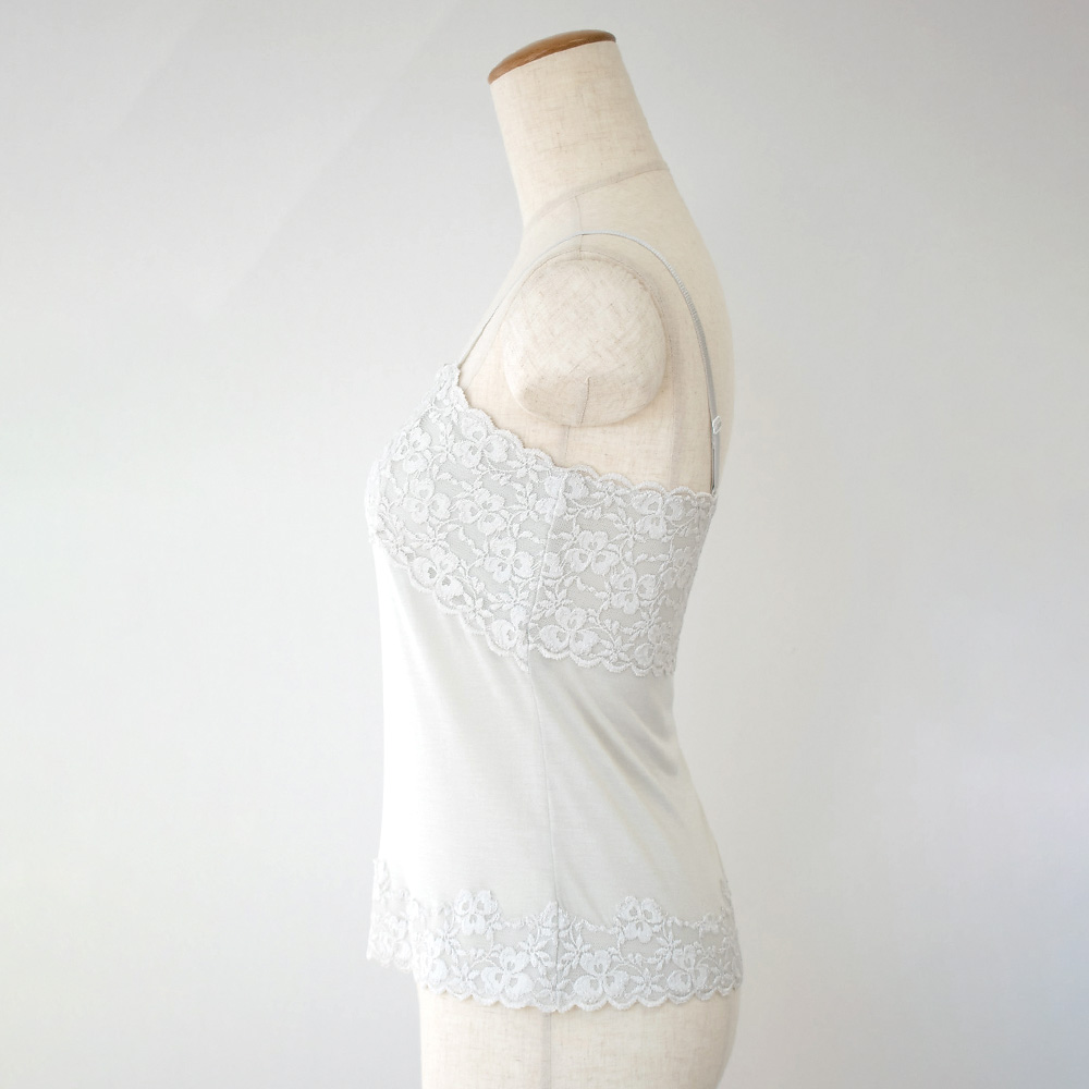 シルク カップ付きキャミソール フロントレース 日本製