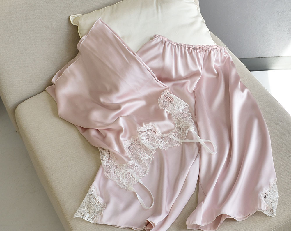 シルクサテン レース付きペチコート 日本製