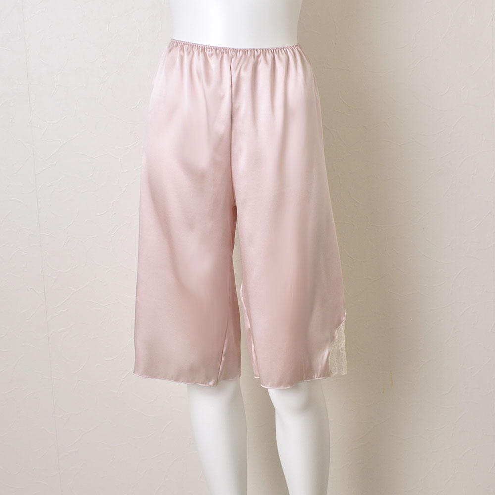 シルクサテン レース付きペチコート 日本製