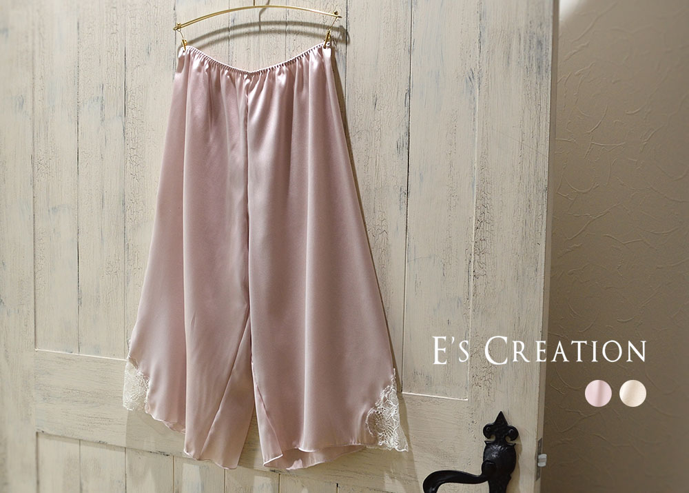 シルクサテン レース付きペチコート 日本製