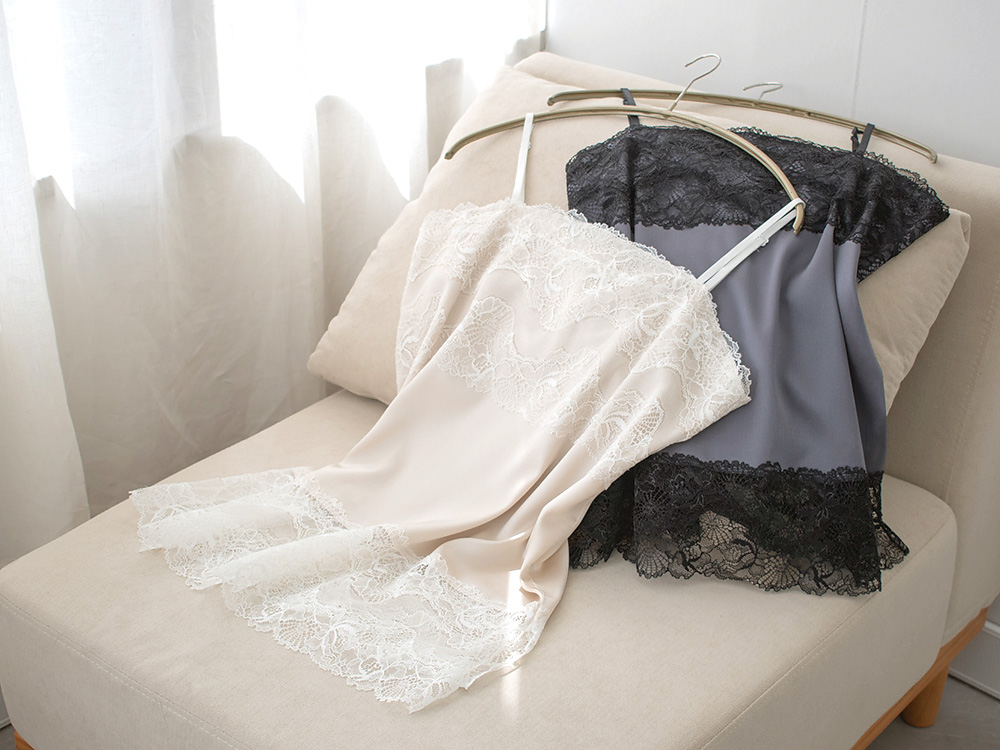 シルクサテン レース付きキャミソール 日本製