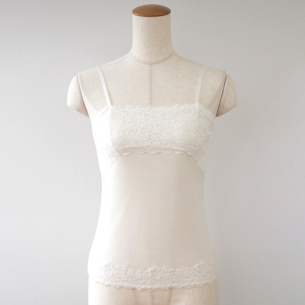 シルク カップ付きキャミソール フロントレース 日本製