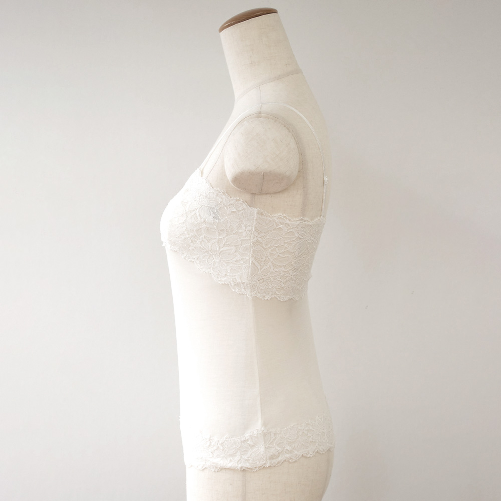 シルク カップ付きキャミソール フロントレース 日本製