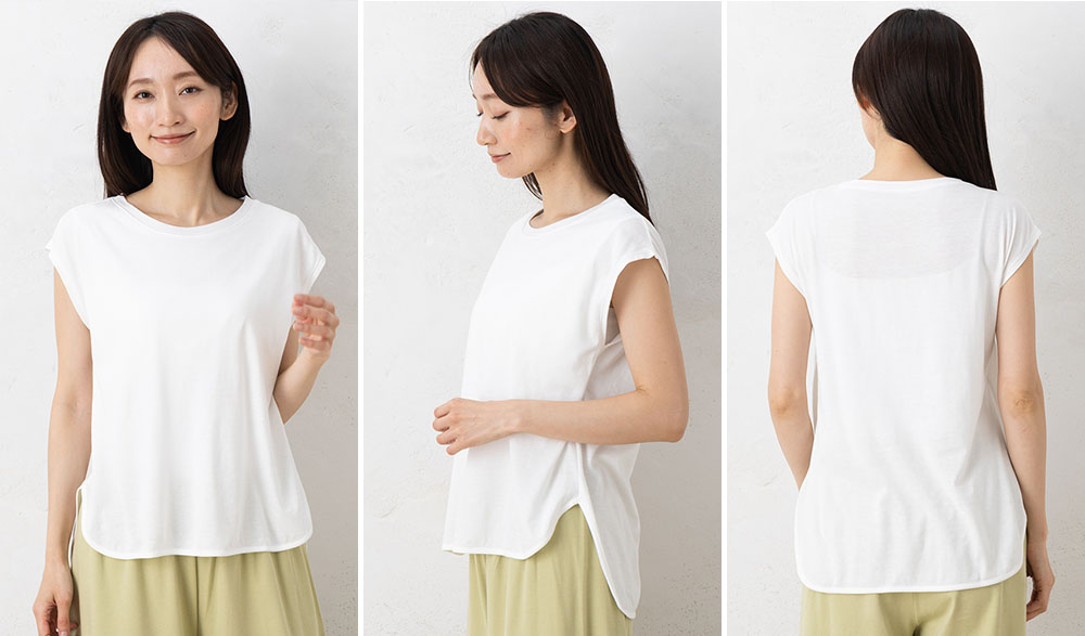 リラクシングウェア カップ付きフレンチ袖トップス 日本製