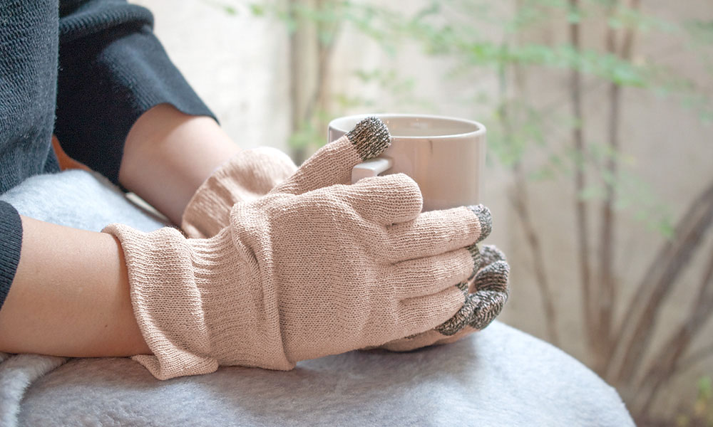 シルク おやすみ手袋 スマートフォン対応 日本製 ピンク フリーサイズ