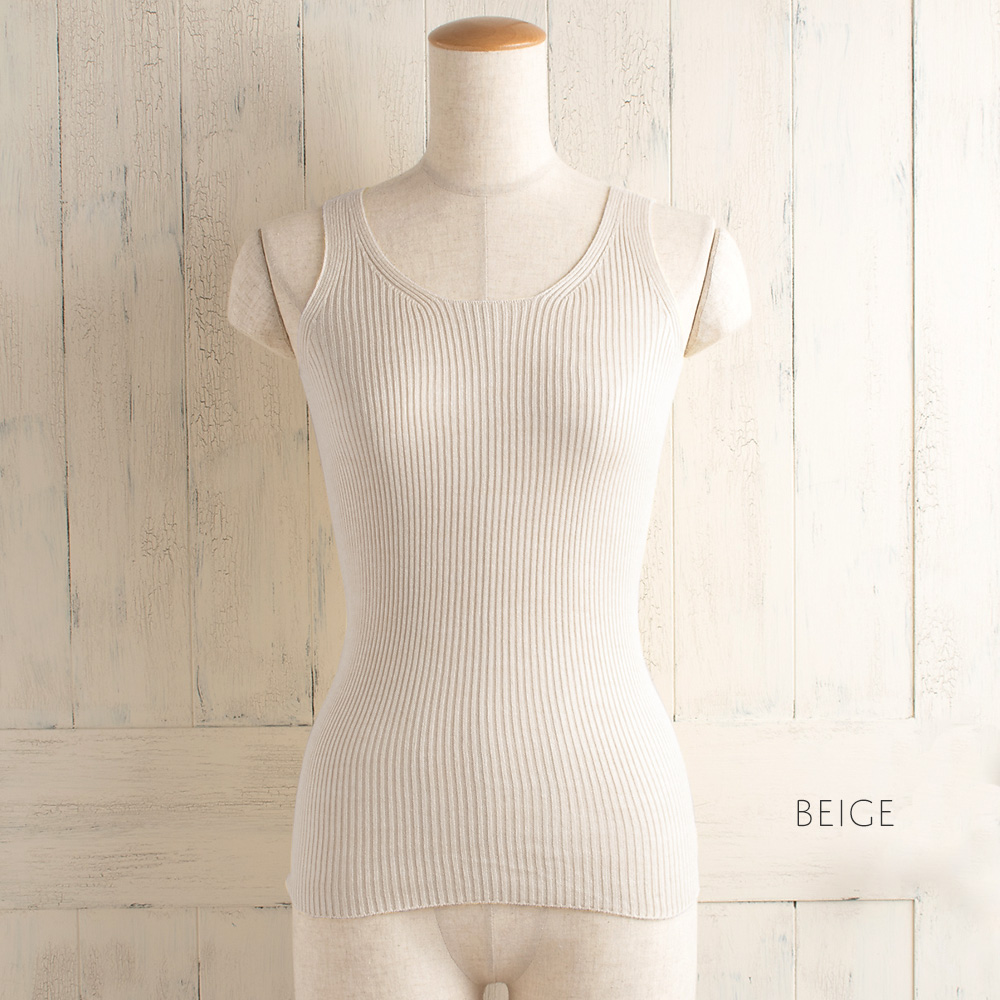 シルク100％ ふわふわ加工 リブニット タンクトップ 日本製 レディース