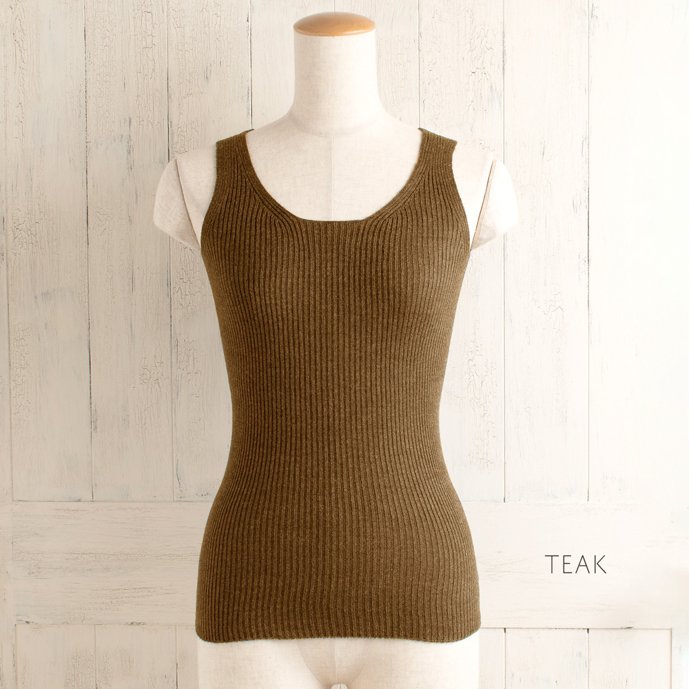 シルク100％ ふわふわ加工 リブニット タンクトップ 日本製 レディース