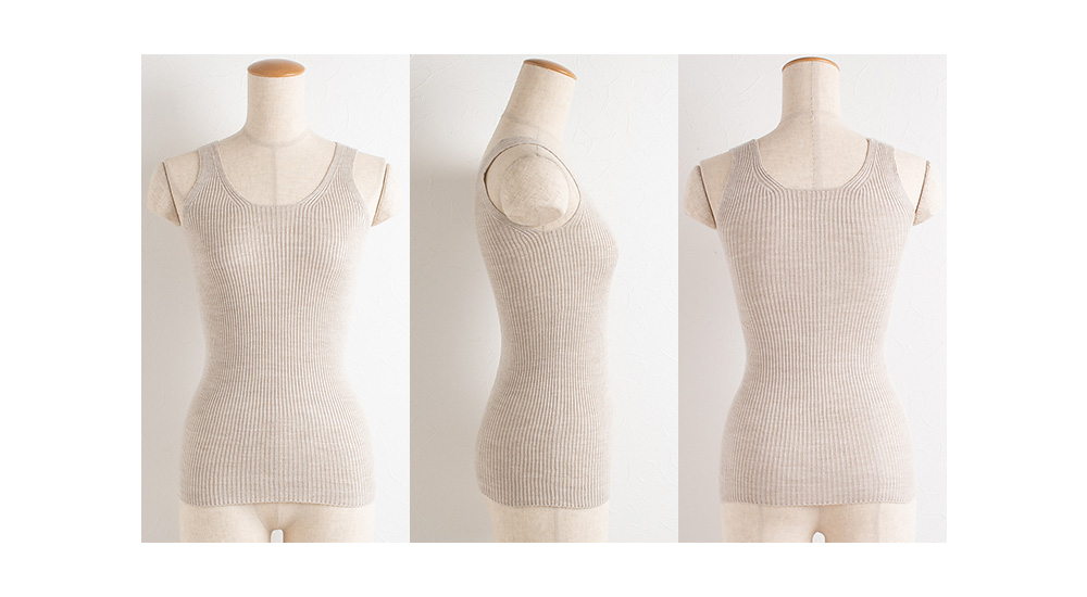 シルク100％ ふわふわ加工 リブニット タンクトップ 日本製 レディース