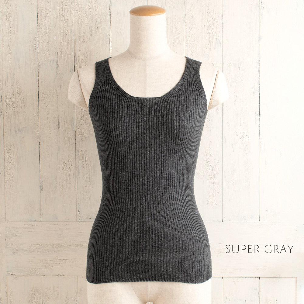 シルク100％ ふわふわ加工 リブニット タンクトップ 日本製 レディース