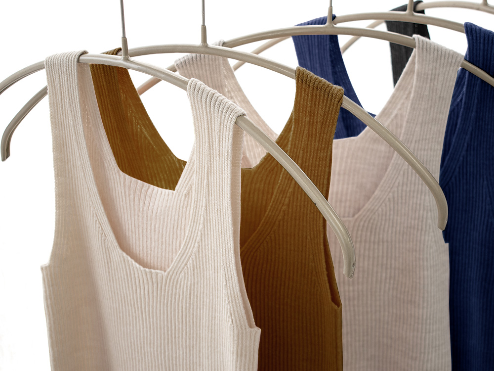 シルク100％ ふわふわ加工 リブニット タンクトップ 日本製 レディース