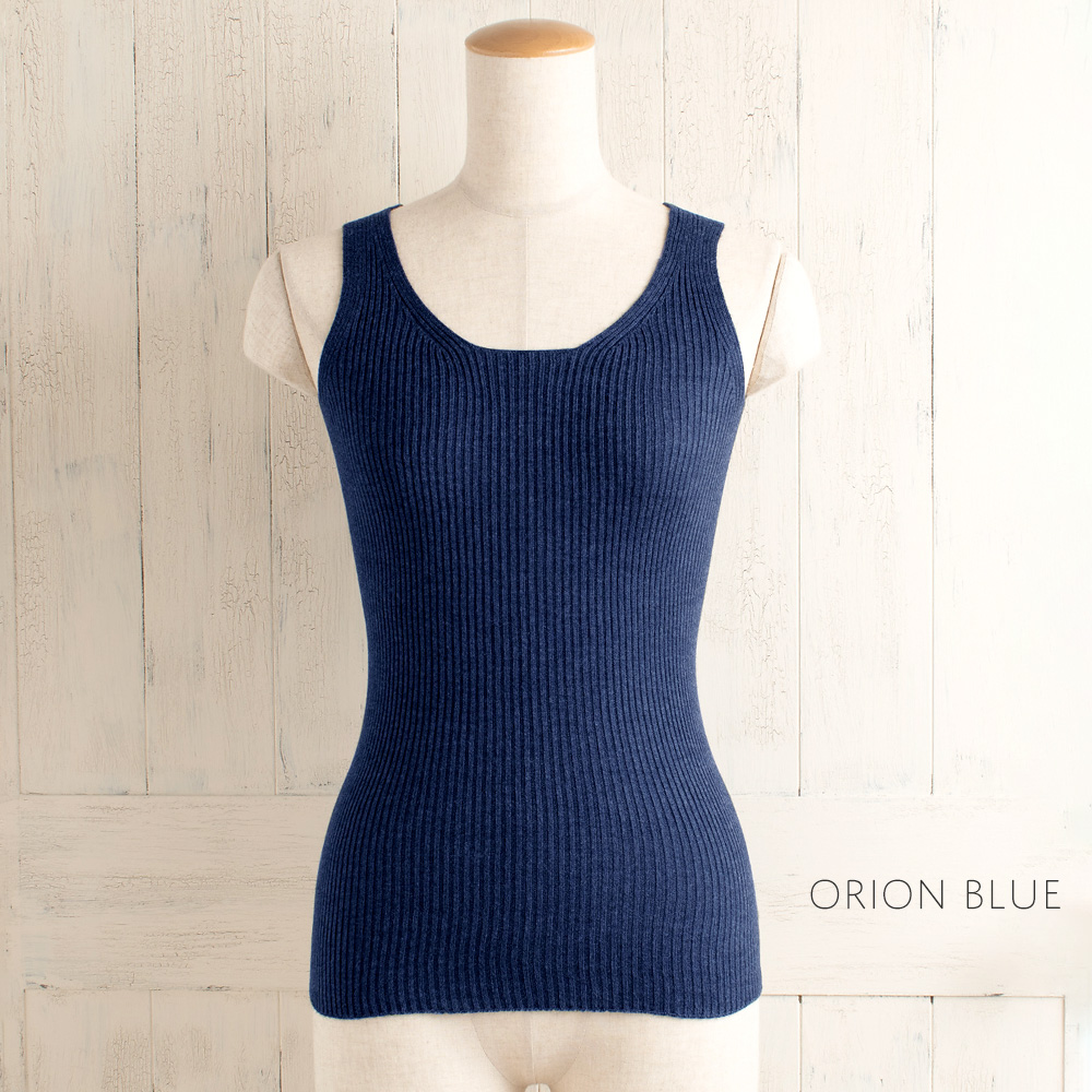 シルク100％ ふわふわ加工 リブニット タンクトップ 日本製 レディース