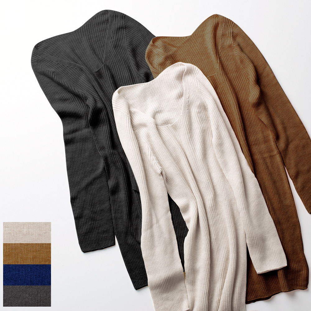 シルク100％ ふわふわ加工 リブニット 7分袖 インナー 日本製