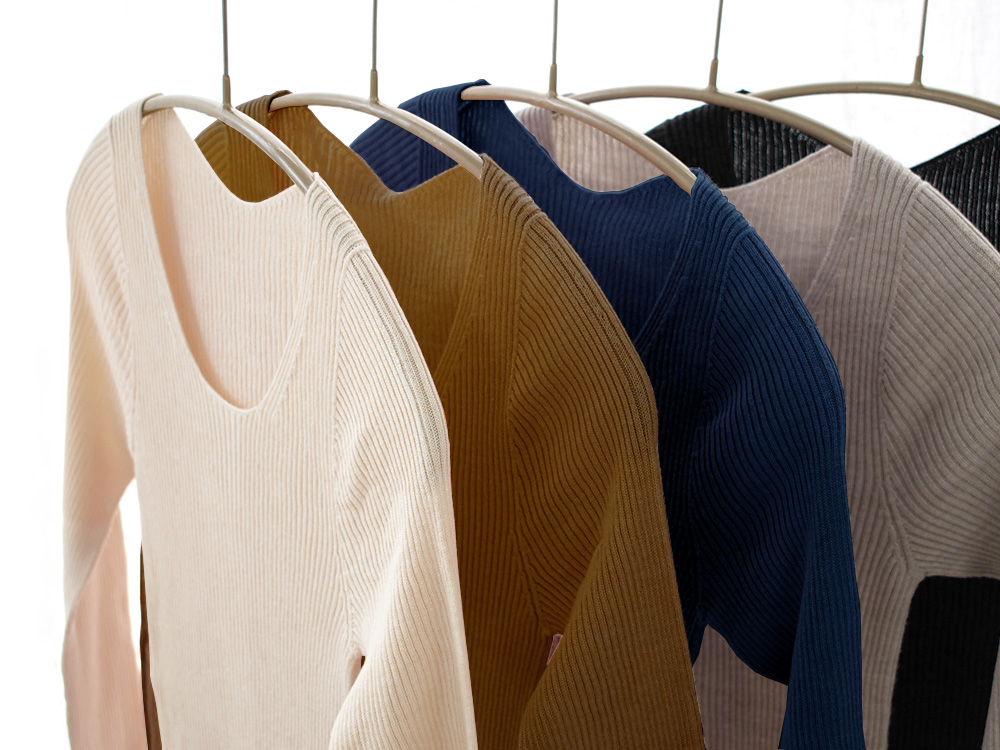 シルク100％ ふわふわ加工 リブニット 7分袖 インナー 日本製 レディース