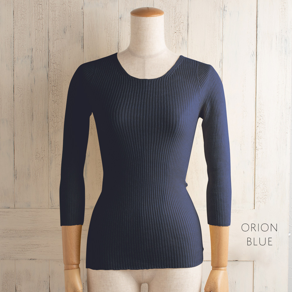 シルク100％ ふわふわ加工 リブニット 7分袖 インナー 日本製 レディース