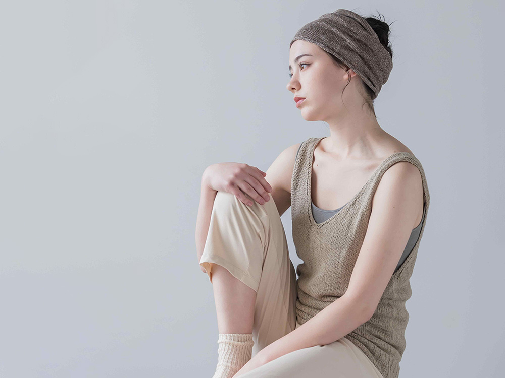 リネンシルク ターバンスヌード 日本製 縫い目のないホールガーメント hasegawa