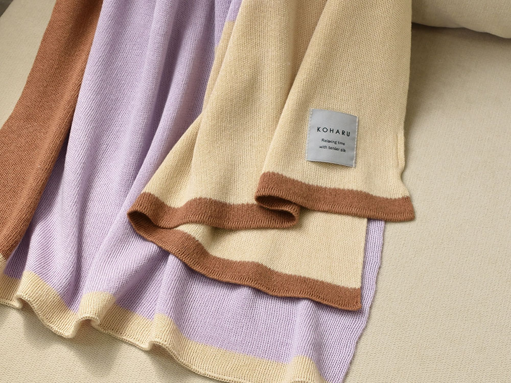 シルク100％ ふわふわ加工 ストール ブロック柄 日本製