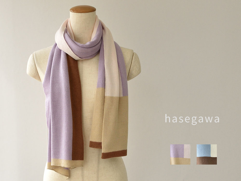 シルク100％ ふわふわ加工 ストール ブロック柄 日本製