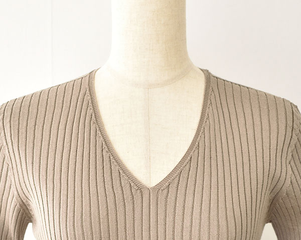 シルク100％ Vネック ワイドリブ 長袖ニット 日本製
