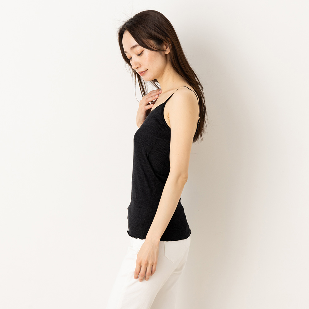 シルク100% テレコ カップ付き キャミソール 日本製 ウォッシャブル加工