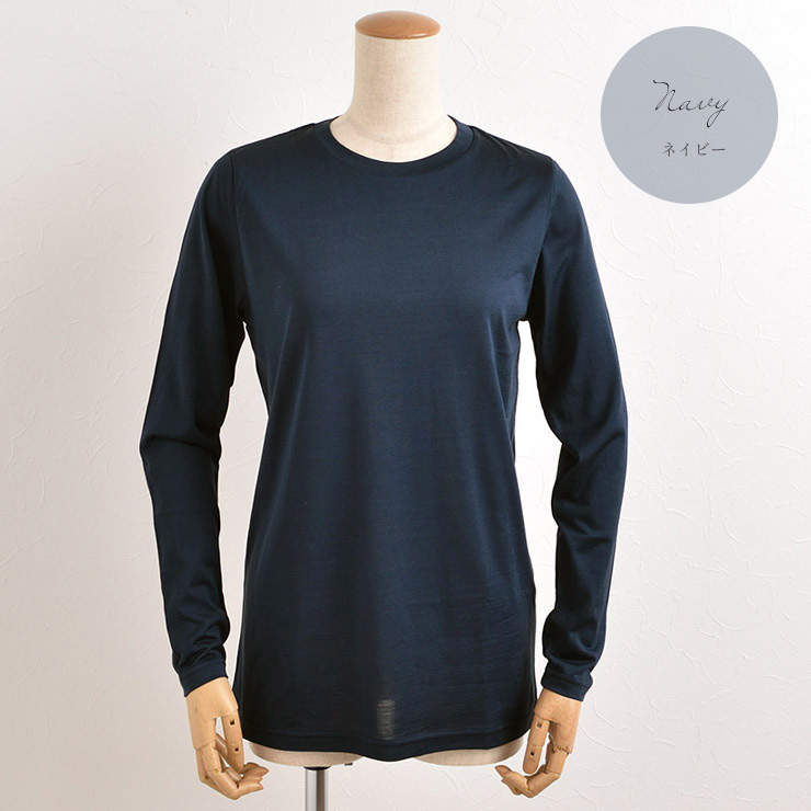 シルク100％ジャージー クルーネック長袖Tシャツ 日本製