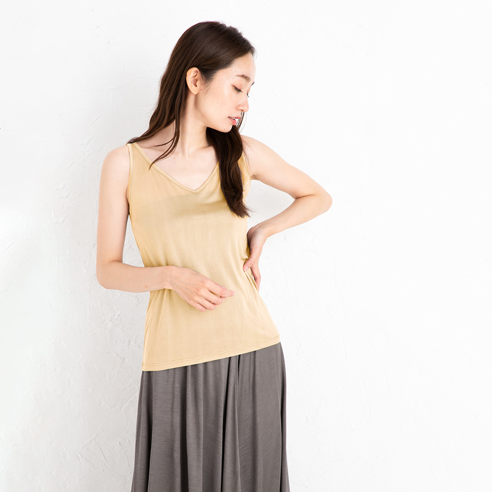 シルク100% タンクトップ 2way　保湿インナー【かるふわシルク艶タイプ】