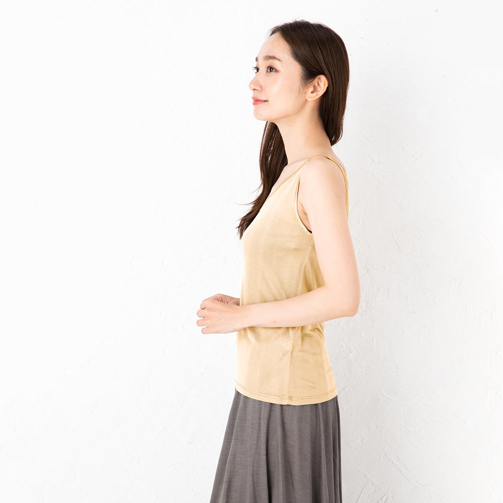 シルク100% タンクトップ 2way　保湿インナー【かるふわシルク艶タイプ】