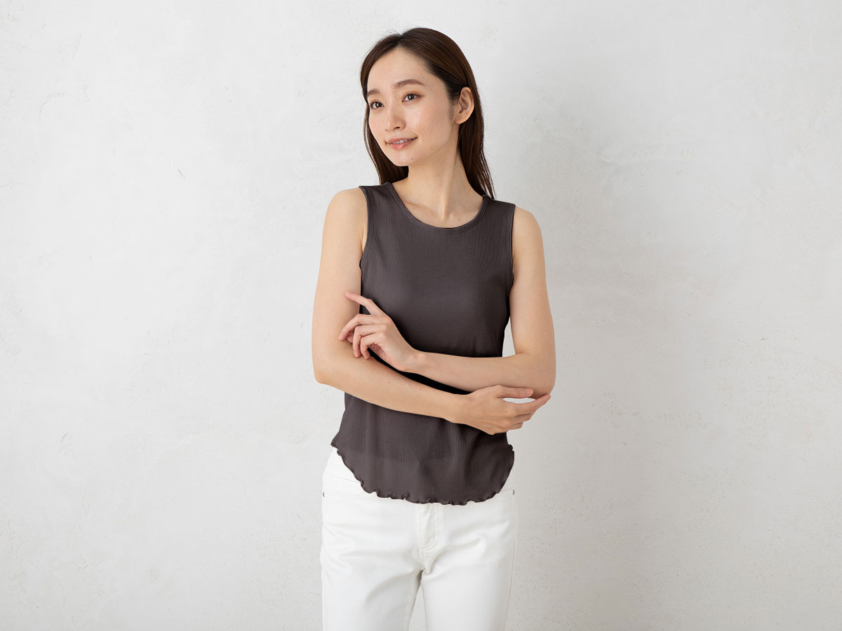 コットンシルク テレコ カップ付きタンクトップ