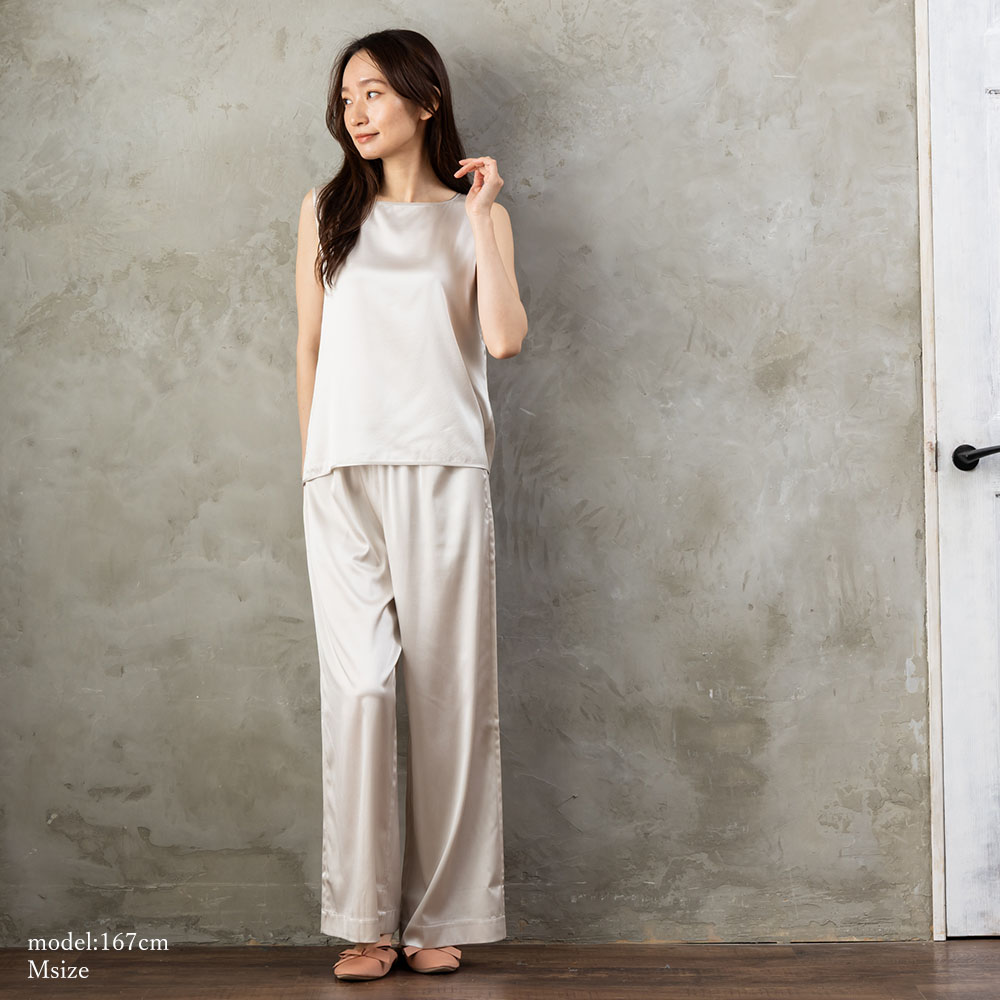 シルクサテンストレッチ パジャマ 上下セット