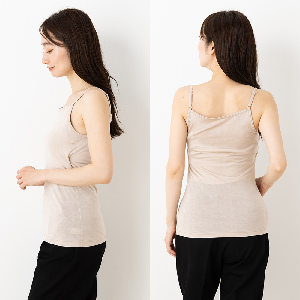 シルク100％ カップ付き ハイバック キャミソール 日本製 ゆるラク【ふわ肌シルク】