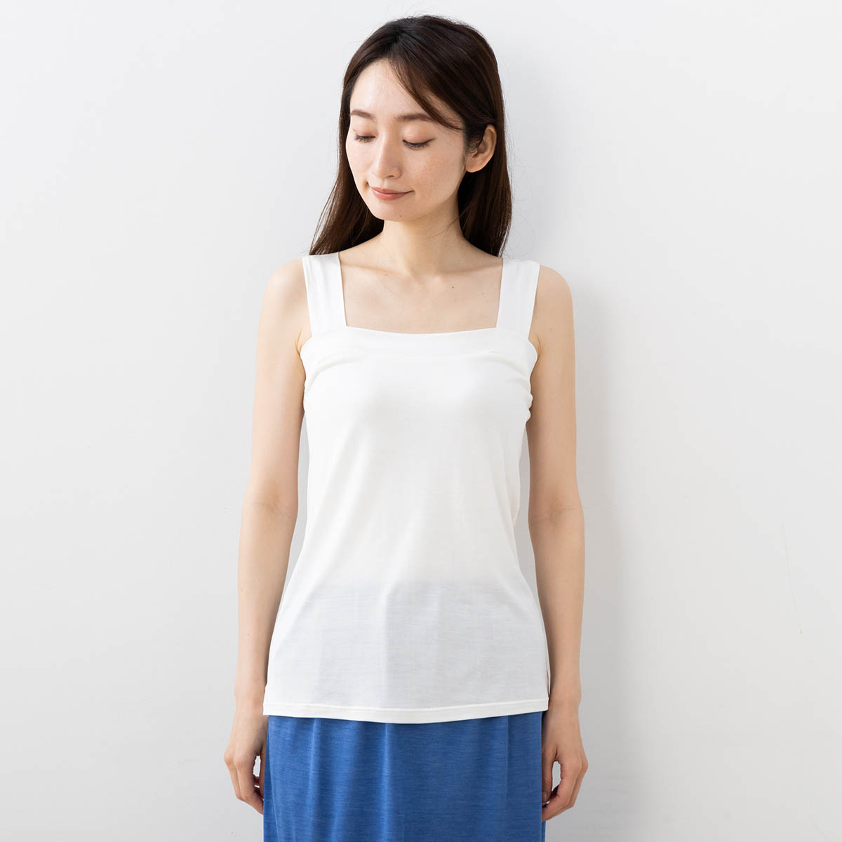 シルク ブラ紐隠し スクエア タンクトップ 日本製