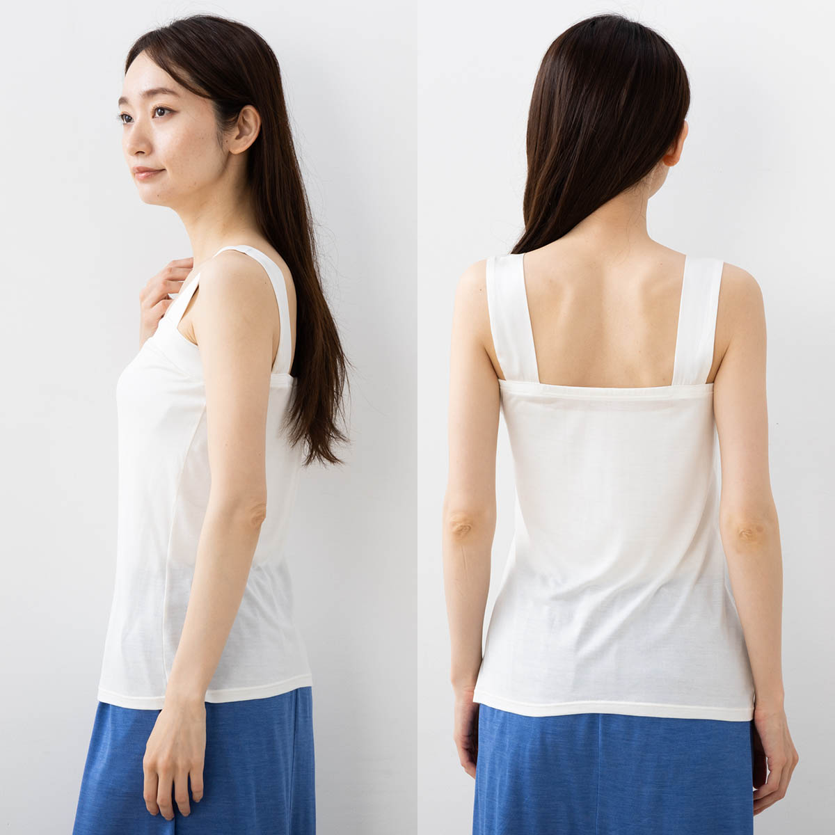 シルク ブラ紐隠し スクエア タンクトップ 日本製