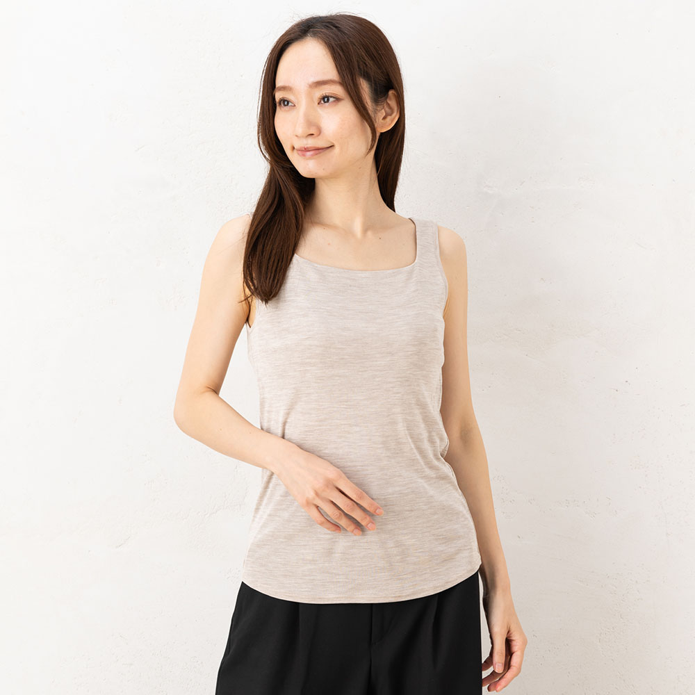 シルク100％ フライス カップ付き タンクトップ 日本製