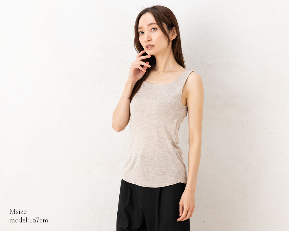 シルク100％ フライス カップ付き タンクトップ 日本製