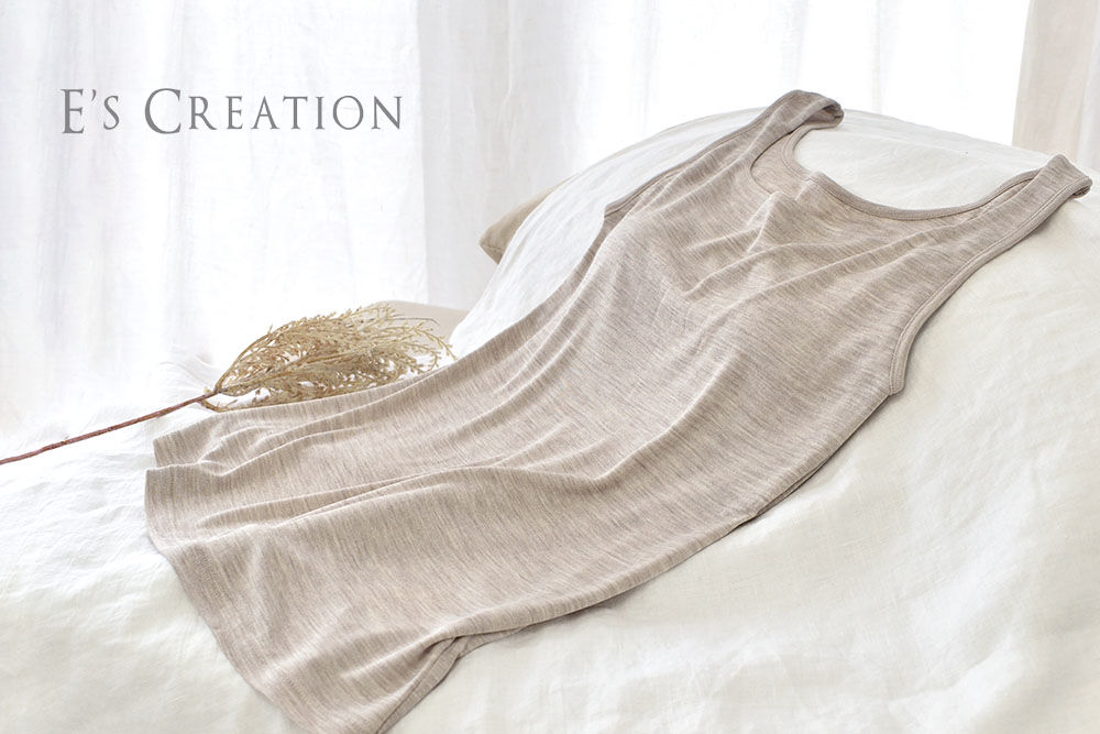 シルク100％ フライス カップ付き タンクトップ 日本製