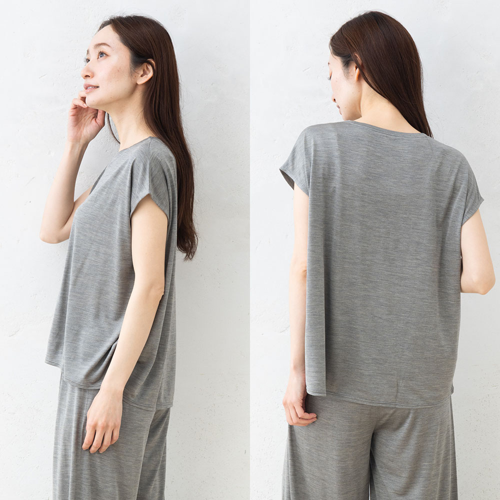 シルク100% ジャージー フレンチ袖トップス 日本製