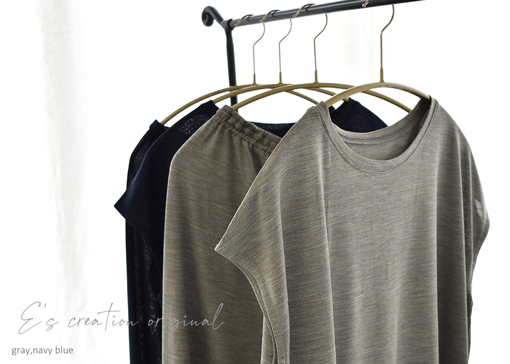 シルク100% ジャージー パジャマ 上下セット フレンチ袖トップスとガウチョパンツ 日本製