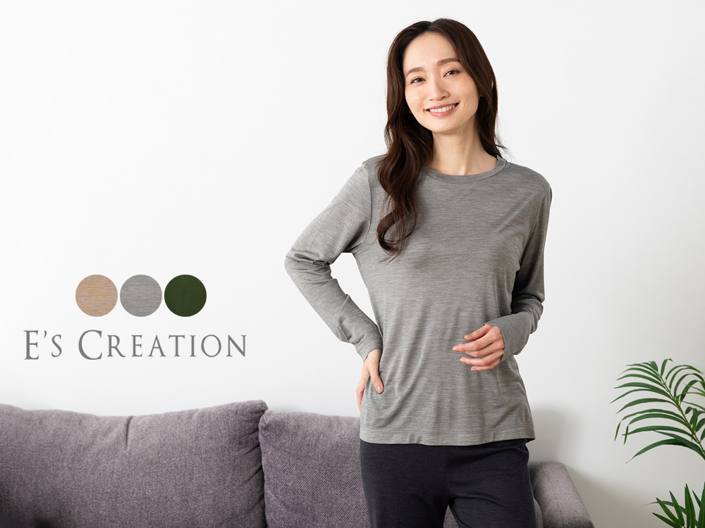 シルク100％ジャージー クルーネック長袖Tシャツ 日本製