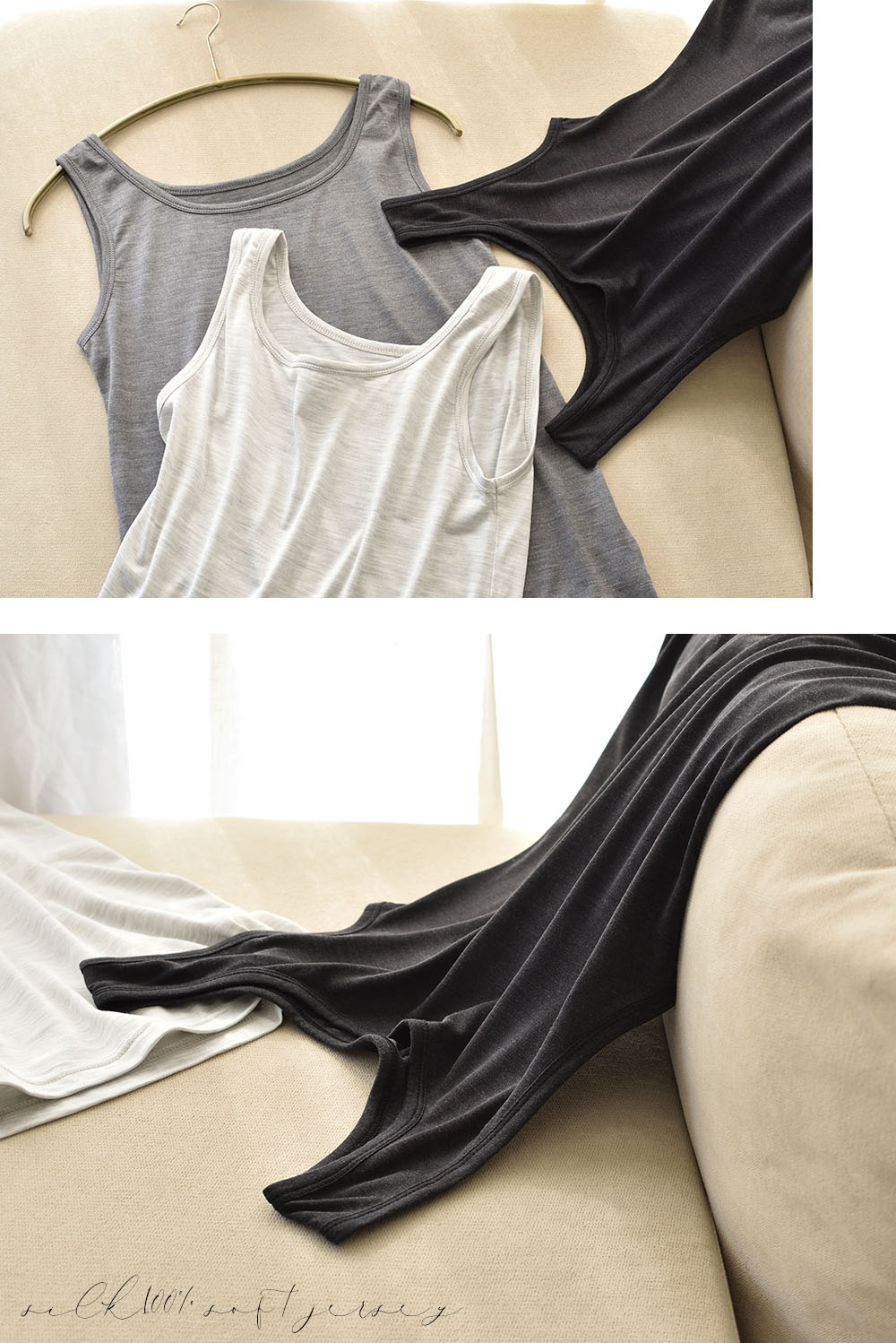 シルク100％ ソフトジャージー タンクトップ 日本製