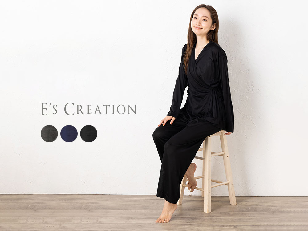 シルク100％ジャージー パジャマ 上下セット カシュクールトップスとパンツ 日本製