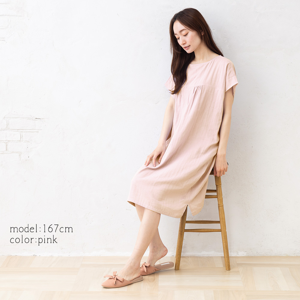 オーガニックコットン100% 和晒しダブルガーゼ 湯上りワンピース 日本製 フレンチ袖