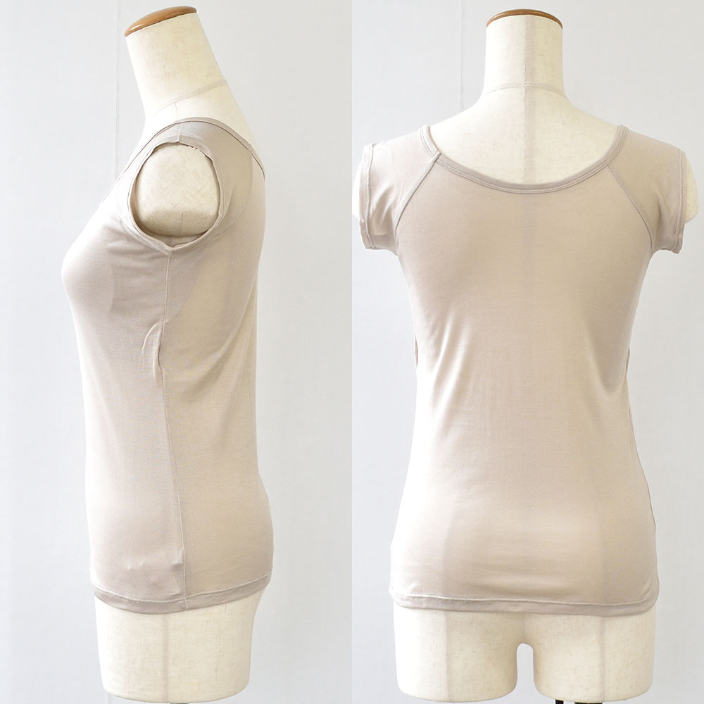 シルク100％ カップ付き 汗取りインナー フレンチ袖 日本製【ふわ肌シルク】